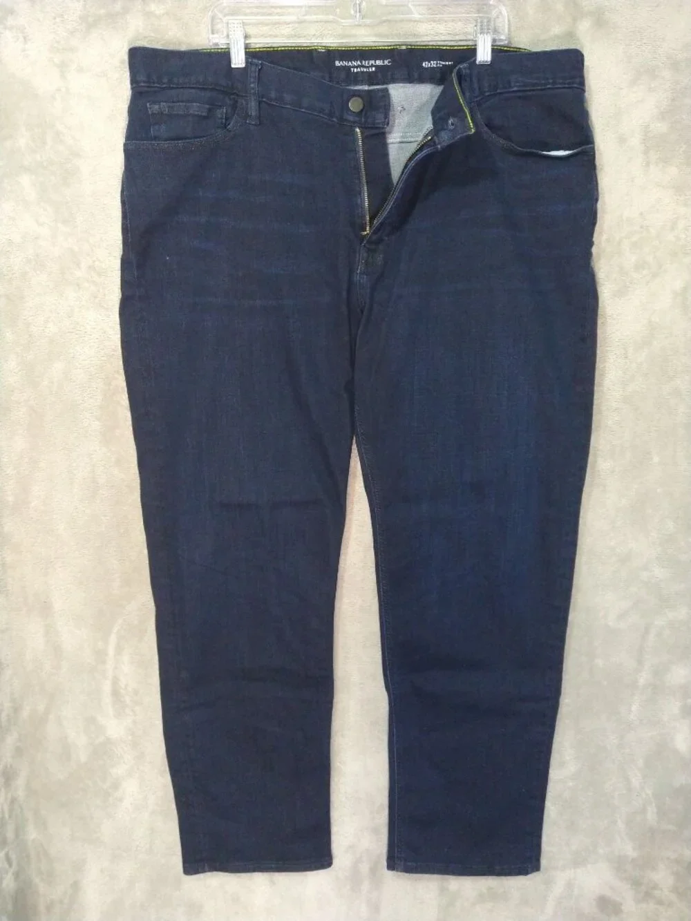 Banana Republic Jeans Mens 42x32 Blue Denim Traveler Straight Fit Stretch Dark